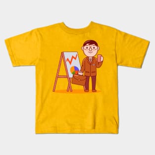 Cute Businessman Cartoon Kids T-Shirt